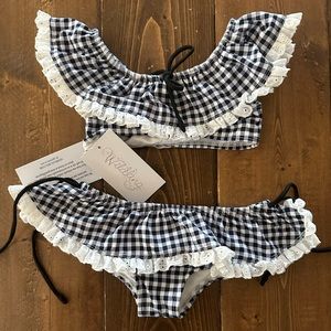 Well Dressed Wold Wildling SW001 Bikini Set Black Gingham 6/9M NWT!